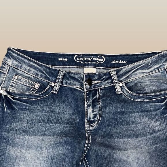 Juniors Project Indigo Embroidered ￼Faux Leather Pocket Jeans Size 9 - Picture 5 of 6